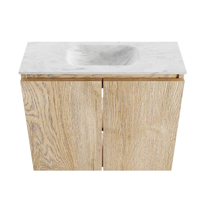 MONDIAZ TURE-DLUX Meuble pour toilettes 60 cm Washed Oak. EDEN lavabo Opalo position milieu. Avec 1 trou de robinet.