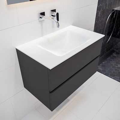 MONDIAZ VICA Ensemble de meuble salle de bain - 80cm - 2 tiroirs - lavabo Cloud au centre - 0 trous de robinet - solid surface gris foncé