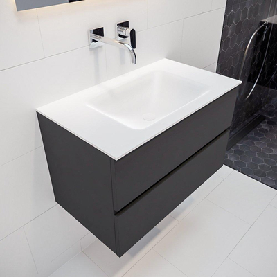 Mondiaz VICA Meuble Dark grey avec 2 tiroirs 80x50x45cm vasque lavabo Cloud centre sans trou de robinet