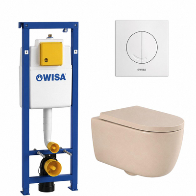 QeramiQ Dely Swirl Pack WC - 36.5x53cm - réservoir encastré Wisa XS - abattant 35mm - plaque de commande blanche - boutons ronds - beige