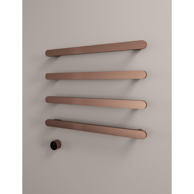 Hotbath &MORE Handdoekradiator - 80x76cm - vierkant - 4 stangen - horizontaal - met schakelaar - geborsteld koper PVD