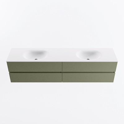 Mondiaz VICA Badkamermeubelset - 200cm - army - 4 lades - Wastafel MOON - dubbel zonder kraangat - kleur talc - XL versie 60cm hoog