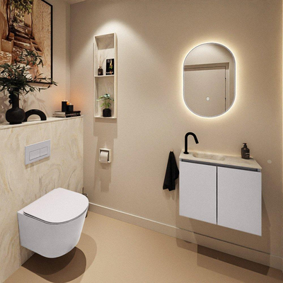 MONDIAZ TURE-DLUX Meuble toilette - 60cm - Cale - EDEN - vasque Ostra - position gauche - 1 trou de robinet