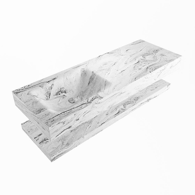Mondiaz ALAN-DLUX Ensemble de meuble - 130cm - meuble Glace mat - 0 tiroirs - Lavabo Cloud Glace suspendu - vasque Gauche - 0 trous de robinet