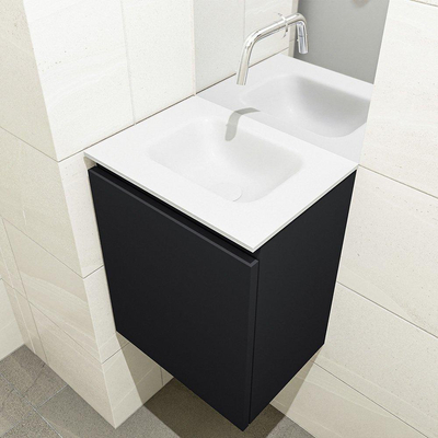 MONDIAZ OLAN Fonteinset - 40x30x40cm - 0 kraangaten - 1 lade - urban mat - wasbak midden - Solid Surface Wit