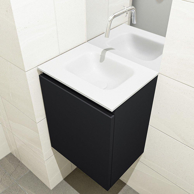 MONDIAZ OLAN Kit lave-mains - 40x30x40cm - 0 trous de robinet - 1 tiroir - urban mat - lavabo centré - Solid Surface Blanc