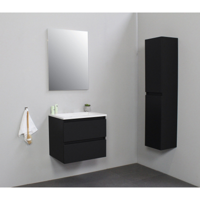 Basic Bella Meuble salle de bains avec lavabo acrylique Blanc 60x55x46cm sans trous de robinet Noir mat