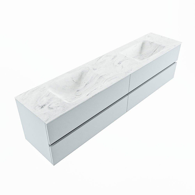 Mondiaz VICA-DLUX ensemble de meuble de salle de bain - 200cm - meuble sous-vasque argile - 4 tiroirs - lavabo encastré nuage double - sans trous de robinet - version haute de 60cm - opalo