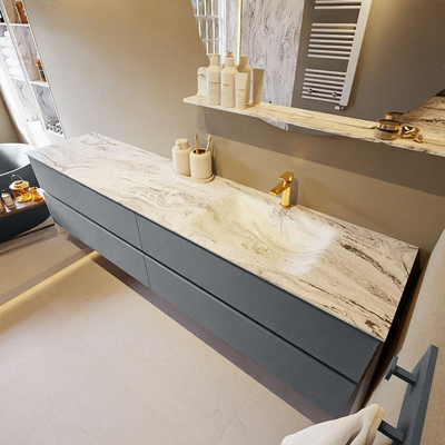 MONDIAZ VICA-DLUX Badkamermeubelset - 200cm - onderkast plata - 4 lades - inbouw wastafel cloud rechts - 1 kraangat - 60cm hoge versie - glace