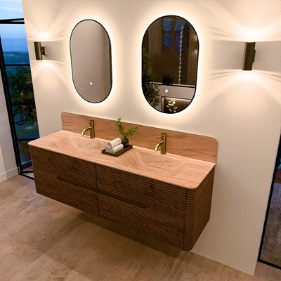 Mondiaz CIRO-DLUX Meuble de salle de bains - 160x45x50cm - Plan vasque solid surface Saba - 2 lavabos double - 2 trous de robinetterie - 4 tiroirs - Dusk