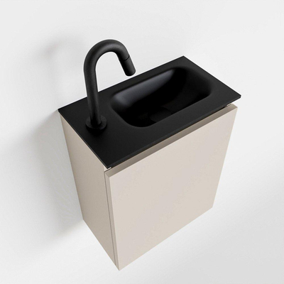 MONDIAZ TURE Fonteinset - 40x23x50cm - 1 kraangat - 1 deur - linen mat - Wasbak rechts - Solid Surface Zwart