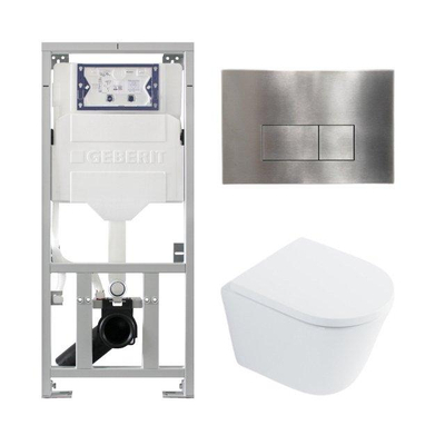 QeramiQ Dely Ensemble WC - 36.3x51.7cm - cuvette profonde - sans bride - réservoir encastré Geberit UP320 - avec cadre Burda - abattant de toilette softclose 35 mm - plaque de commande steel - boutons rectangulaires - blanc brillant