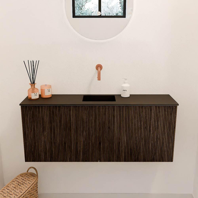 Mondiaz JOYA 100cm meuble de salle de bains - couleur Walnut - Vasque FAYE position Milieu Sans trou de robinet couleur Urban