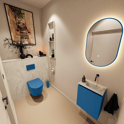 MONDIAZ TURE-DLUX Meuble de toilette 40 cm Jeans. Lavabo EDEN Ostra position droite. Sans trou de robinet.