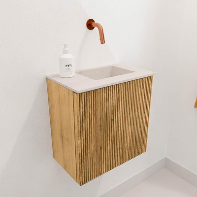 Mondiaz JOYA-DLUX 40cm toiletmeubel - kleur Oak - Wastafel FAYE positie Rechts Zonder kraangat kleur Meli.