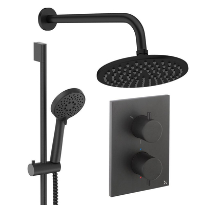 Crosswater MPRO ensemble de douche pluie encastré – douche de tête Ø 20 cm – douchette ronde – 2 leviers – noir mat