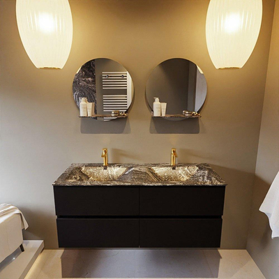 Mondiaz VICA-DLUX ensemble de meuble de salle de bain - 120cm - meuble sous-vasque urbain - 4 tiroirs - lavabo encastré cloud double - 2 trous de robinet - miroir modèle spot - version XL 60cm de haut - lave