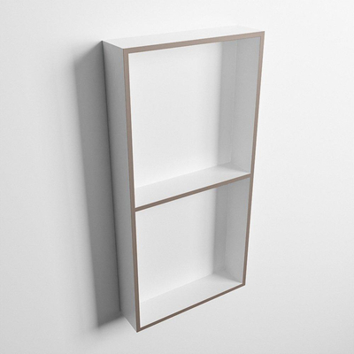 Mondiaz Easy nis 29.5x59.5x8cm voor Inbouw/opbouw 2 open vakken Solid surface Talc/Smoke