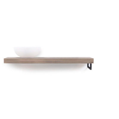 Looox Wood collection Solo plan sous vasque - 120x46cm - Avec porte-serviettes (droite) noir mat - Chêne massif Old grey