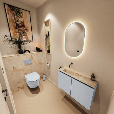 MONDIAZ TURE-DLUX Meuble WC 80cm Clay. Lavabo EDEN Frappe position gauche. Sans trou de robinet.