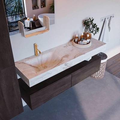 Mondiaz ALAN-DLUX Ensemble meuble de salle de bain - 70x46cm - 2 tiroirs - lavabo suspendu - 1 trou de robinet - 2 à gauche - brun foncé (chêne foncé)