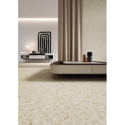 Ceramiche coem carrelage sol et mur terrazzo maxi caolino 60x60 cm rectifié vintage mat beige