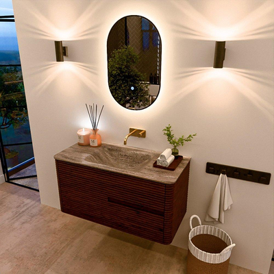 Mondiaz CIRO-DLUX Badkamermeubelset - 100x45x50cm - Solid surface wastafel Oza - 1 wasbak Midden - zonder kraangaten - 2 lades - Ruby