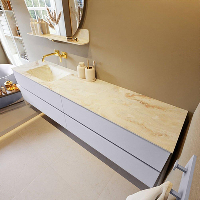 MONDIAZ VICA-DLUX Ensemble meuble de salle de bains - 200cm - meuble sous-vasque cale - 4 tiroirs - lavabo encastré cloud gauche - sans trous de robinet - version haute 60cm - frape