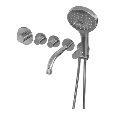 Robinet de baignoire encastré Brauer Chrome - ensemble de douche - sortie de 20 cm - avec partie encastrable - 3 boutons de commande - douchette ronde 3 positions - chrome