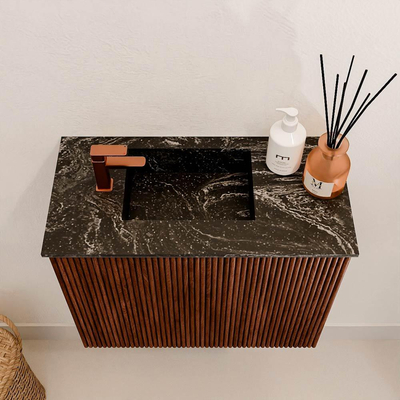 Mondiaz JOYA-DLUX 50cm toiletmeubel - kleur Ruby - Wastafel FAYE positie Links 1 kraangat kleur Lava.