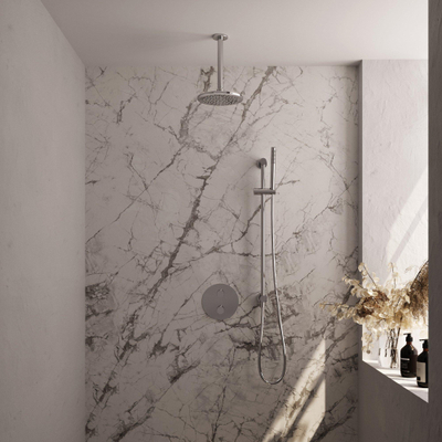 BRAUER Chrome Edition douche thermostatique encastrée - 3 voies - rond - ensemble 89 - douche principale de 20 cm - bras plafond - douchette à main - flexible de douche - colonne de douche intégrée - chrome