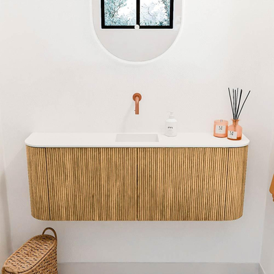 Mondiaz JOYA 113.2cm toiletmeubel - ronding links en rechts kleur Oak - Wastafel FAYE positie Midden Zonder kraangat kleur Talc.