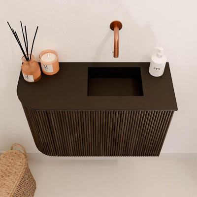 Mondiaz JOYA 61.6cm toiletmeubel - ronding links kleur Walnut - Wastafel FAYE positie Rechts Zonder kraangat kleur Urban.