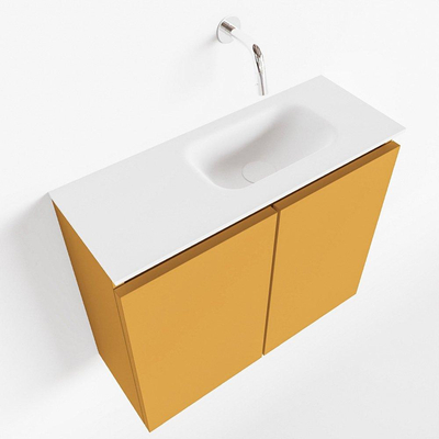 MONDIAZ TURE Toiletmeubel 60x23x50cm met 0 kraangaten 2 deuren ocher mat Wastafel Eden rechts Solid Surface Wit