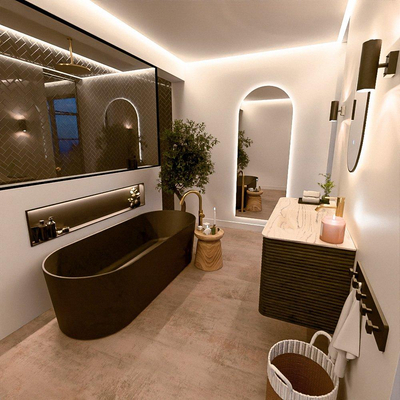 Mondiaz CIRO-DLUX Meuble de salle de bains - 110x45x50cm - Plan-vasque en solid surface Nata - 1 lavabo à droite - 1 trou de robinet - 2 tiroirs - Shadow