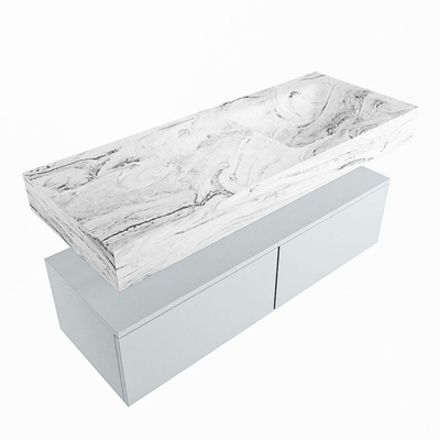 Mondiaz ALAN-DLUX Ensemble de meuble - 120cm - meuble Clay mat - 2 tiroirs - Lavabo Cloud Glace suspendu - vasque Droite - 1 trou de robinet