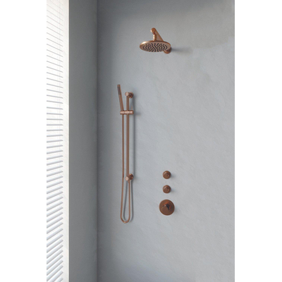 Brauer Copper Edition Regendoucheset inbouw - hoofddouche 20cm - 3 gladde knoppen - rechte wandarm - glijstang - handdouche staaf 1 stand - PVD - geborsteld koper