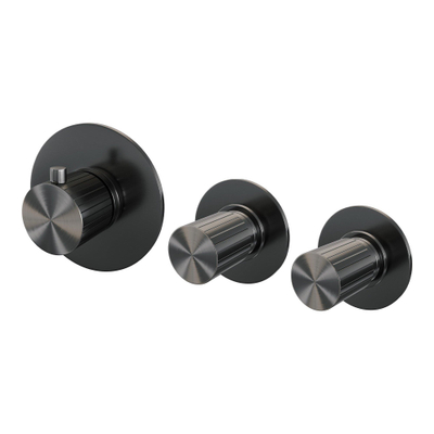 BRAUER Stripe Inbouwthermostaat - 2 stopkranen - inclusief inbouwdeel - geborsteld gunmetal PVD