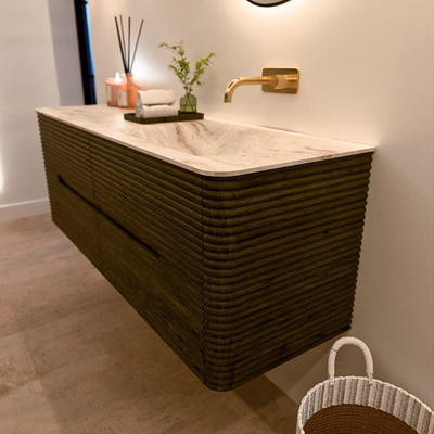 Mondiaz CIRO-DLUX Ensemble de meubles de salle de bains - 140x45x50cm - vasque solid surface Frappe - 1 bassin à droite - sans trous de robinet - 4 tiroirs - Shadow