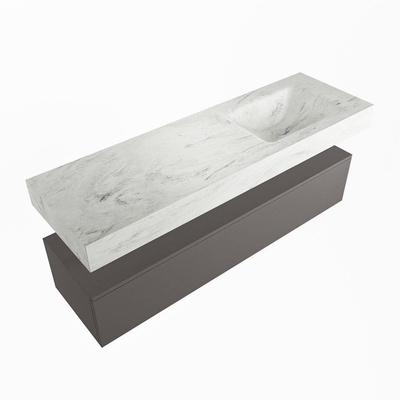 Mondiaz ALAN-DLUX Ensemble de meuble - 150cm - meuble Dark grey mat - 1 tiroir - Lavabo Cloud Opalo suspendu - vasque Droite - 1 trou de robinet