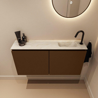 MONDIAZ TURE-DLUX 100cm toiletmeubel Rust. EDEN wastafel Ostra positie rechts. Met 1 kraangat.