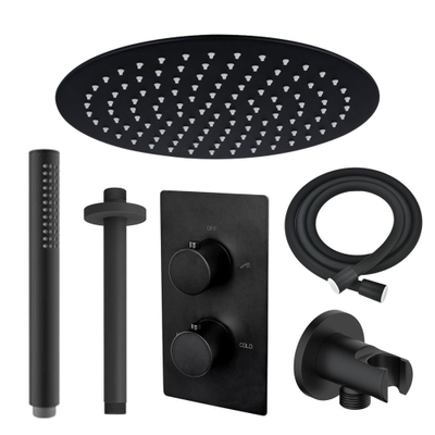 FugaFlow Eccelente Sobrado ensemble de douche à effet pluie encastré avec thermostat bras de plafond 25cm douche de tête avec tige douchette à main noir mat