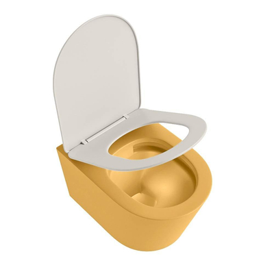 Mondiaz LAVIE WC suspendu – sans bride – 36 x 53 cm – avec abattant softclose – Ocher (jaune), abattant Linen (blanc cassé)