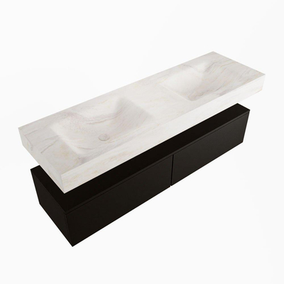 Mondiaz ALAN-DLUX Ensemble de meuble - 150cm - meuble Urban mat - 2 tiroirs - Lavabo Cloud Ostra suspendu - vasque gauche et droite - 2 trous de robinet