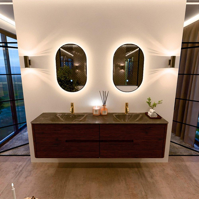 Mondiaz CIRO-DLUX Badkamermeubelset - 180x45x50cm - Solid surface wastafel Lava - 2 wasbak Dubbel - 2 kraangaten - 4 lades - Ruby