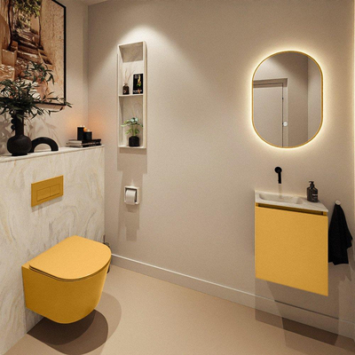 MONDIAZ TURE-DLUX Meuble WC 40 cm Ocher. EDEN lavabo Ostra position gauche. Sans trou de robinet.