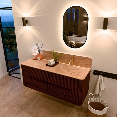 Mondiaz CIRO-DLUX Ensemble de meubles de salle de bains - 130x45x50cm - Vasque solid surface Saba - 1 lavabo à droite - 1 trou de robinet - 4 tiroirs - Ruby
