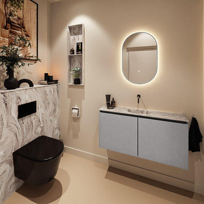 MONDIAZ TURE-DLUX Meuble WC 100 cm Plata. EDEN lavabo Glace position milieu. Sans trou de robinet.