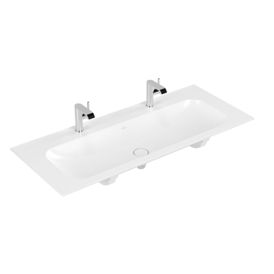 Villeroy & Boch finion meubelwastafel - met 2 kraangaten - 120x50cm CeramicPlus - zonder overloop - Stone White (mat wit)