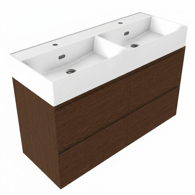 Saniclass Holz Pure Badkamermeubelset - 120x45x72cm - Legend keramische wastafel mat wit - 2 wasbakken - 2 kraangaten - 4 lades - mat walnut pure (hout)